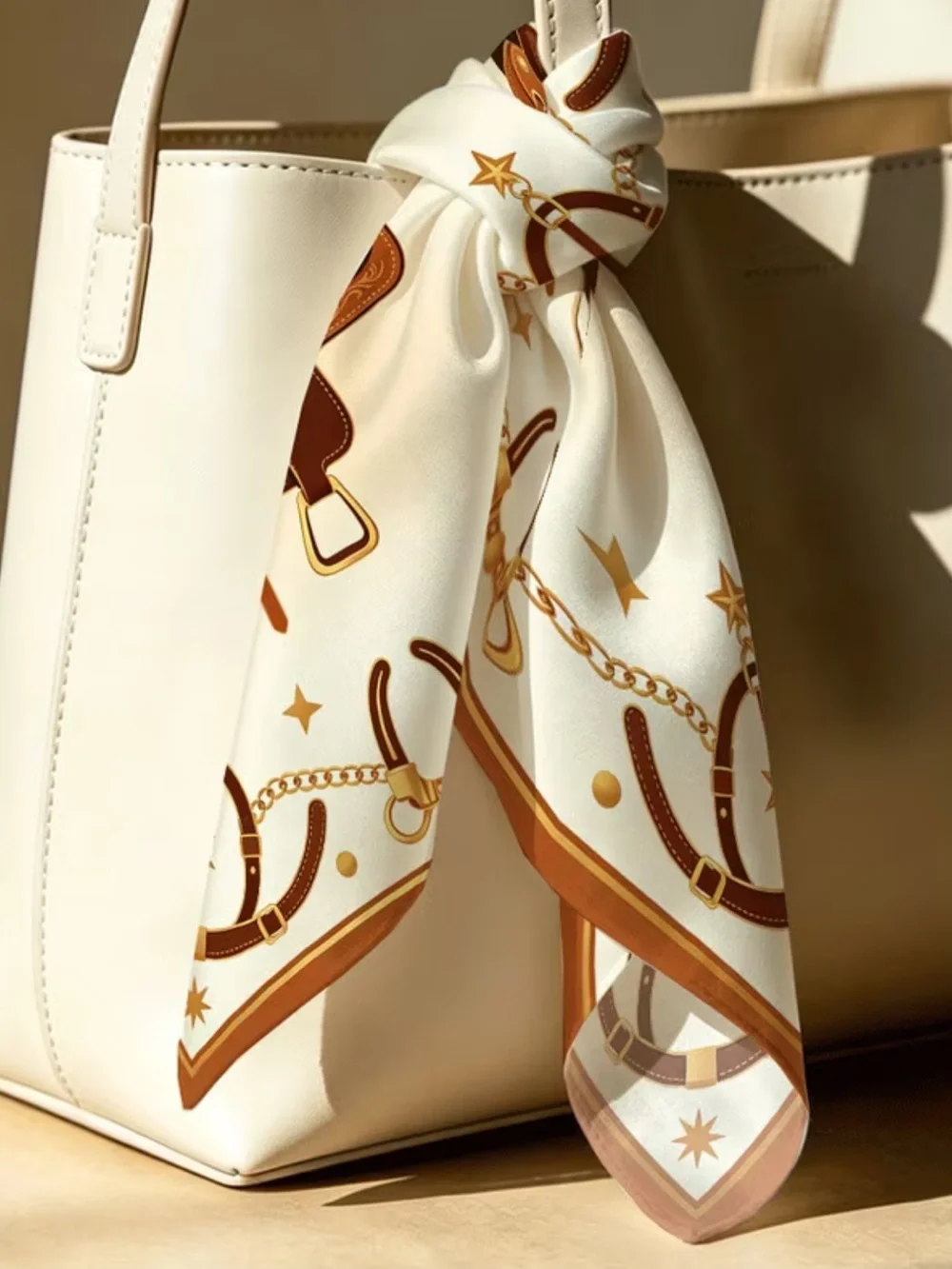 Luxury Brown Cream Western Saddle Print Scarf